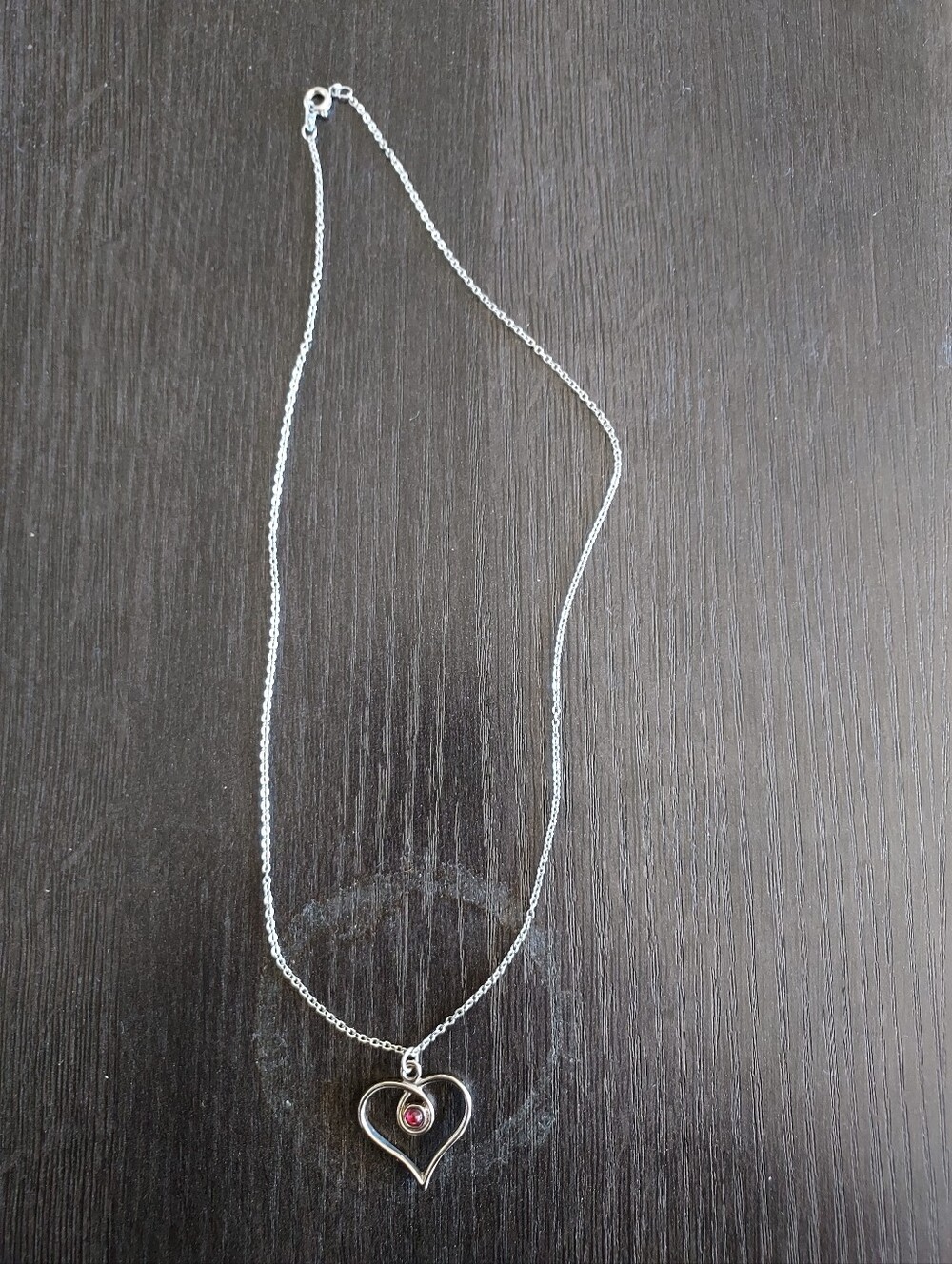 Silver Heart Necklace with Pink Gemstone